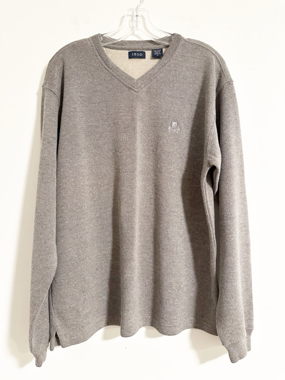 IZOD Men's Heather Grey V-Neck Sweater Size Medium Cotton Blend